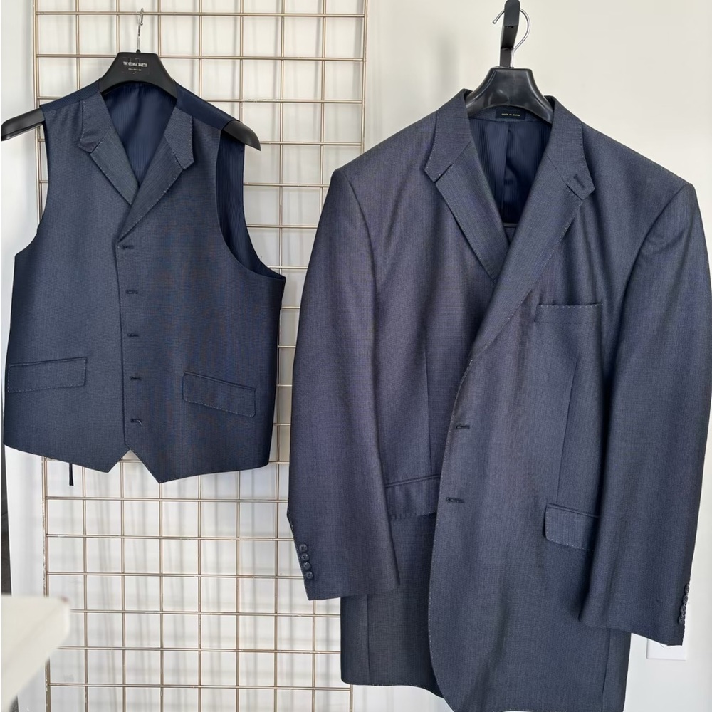 Navy Blue Suit Jacket and Waistcoat Set with Vest